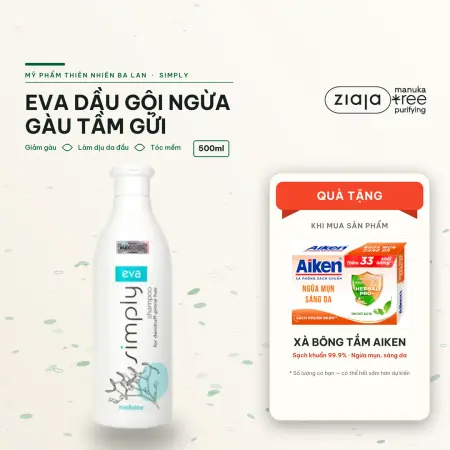 Dầu Gội Ngừa Gàu Eva Simply 500ml – Chiết Xuất Tầm Gửi, Piroctone Olamine, Làm Dịu Da Đầu