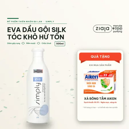 Dầu Gội Eva Simply Silk 500ml Cho Tóc Khô Và Hư Tổn – Keratin, Tơ Tằm, Tóc Mềm Mượt Chắc Khoẻ