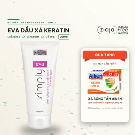 Dầu Xả Eva Simply Keratin 200ml Cho Mọi Loại Tóc – Dầu Hạt Lanh, Panthenol, Tóc Bóng Mượt Dễ Chải