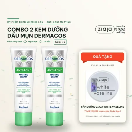 Combo 2 Kem Dưỡng Giảm Bóng Nhờn Farmona Dermacos Anti-Acne Matting Bùn Hoạt Tính 50ml Kèm Quà Sáp Vaseline Trắng