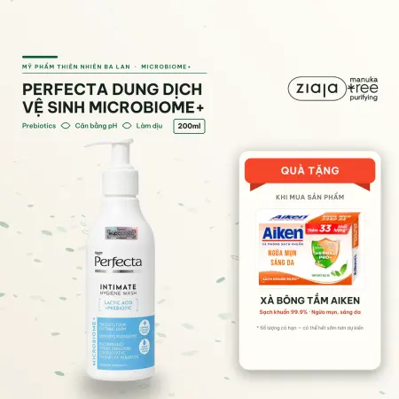 Dung Dịch Vệ Sinh Phụ Nữ Perfecta Microbiome+ 200ml – Prebiotics, Lactic Acid, Giảm Mùi, Làm Dịu