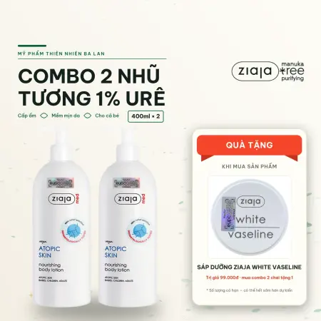 Combo 2 Nhũ Tương Mượt Da Toàn Thân 1% Urê Ziaja Med Atopic Skin Body Lotion 400ml Kèm Quà Sáp Vaseline Trắng