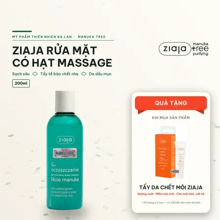 Gel Rửa Mặt Có Hạt Ziaja Manuka 200ml - Làm Sạch Sâu, Giảm Mụn, Kiềm Dầu, Cho Da Dầu Mụn & Hỗn Hợp
