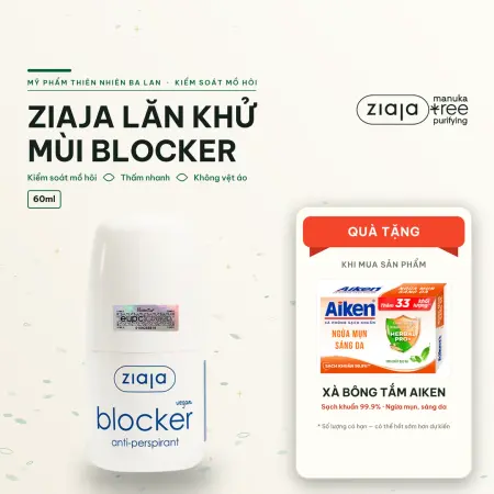 Lăn Khử Mùi Ziaja Blocker Kiểm Soát Mồ Hôi Vùng Nách, Thấm Nhanh, Không Để Lại Vệt Trên Áo 60ml