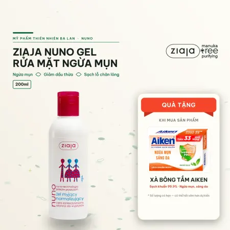 Gel Rửa Mặt Ngừa Mụn Ziaja Nuno Cho Da Dầu Da Hỗn Hợp 200ml – Không Gây Kích Ứng