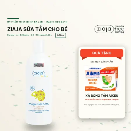 Sữa Tắm Cho Bé Ziaja Baby Magic Kids Bath 400ml – Đổi Màu Nước Tắm, Không Xà Phòng, Cho Trẻ Từ 12 Tháng