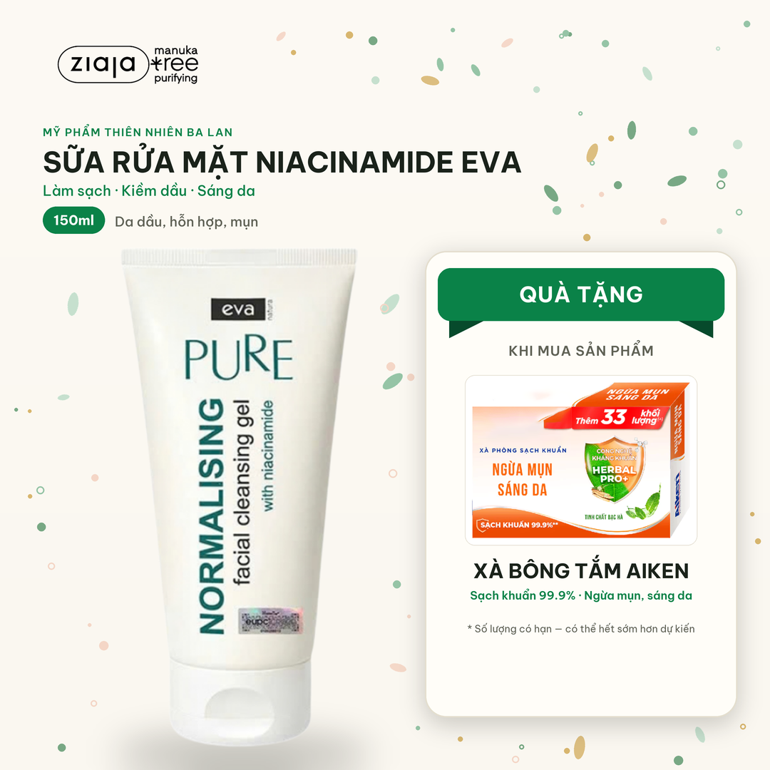 Gel Rửa Mặt Eva Nature Pure Chứa Niacinamide - cho Da Dầu Mụn & 8 Thảo Dược 150ml