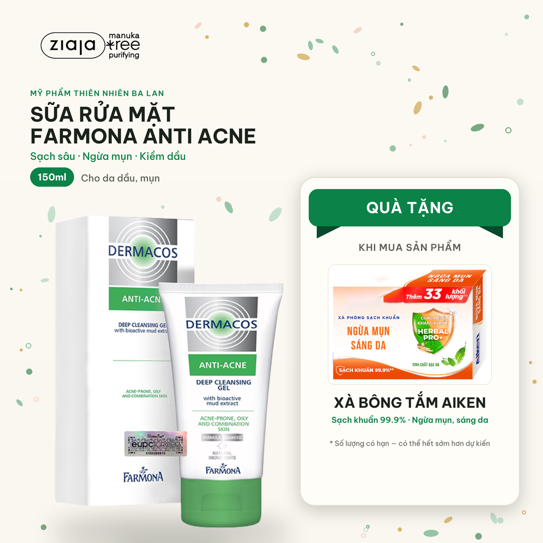 Sữa Rửa Mặt Farmona Dermacos Anti Acne Deep Cleansing Gel Làm Sạch Sâu Ngừa Mụn Cho Da Dầu 150ml