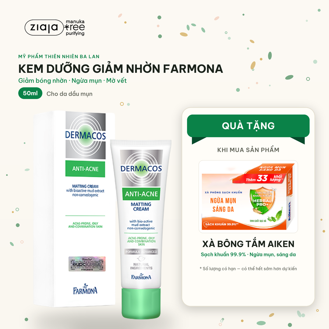 Kem Dưỡng Farmona Dermacos Anti Acne Matting Cream Giảm Bóng Nhờn, Ngừa Mụn 50ml