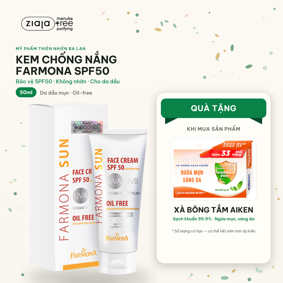 Kem Chống Nắng Farmona Sun Face Cream Oil Free SPF50+ Không Chứa Dầu Dành Cho Da Dầu Mụn 50ml
