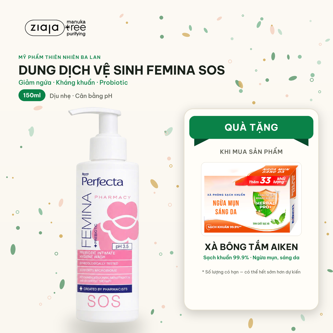 Dung Dịch Vệ Sinh Phụ Nữ Perfecta Femina SOS Probiotic 150ml - Giảm Kích Ứng Mẩn Đỏ, Cân Bằng pH