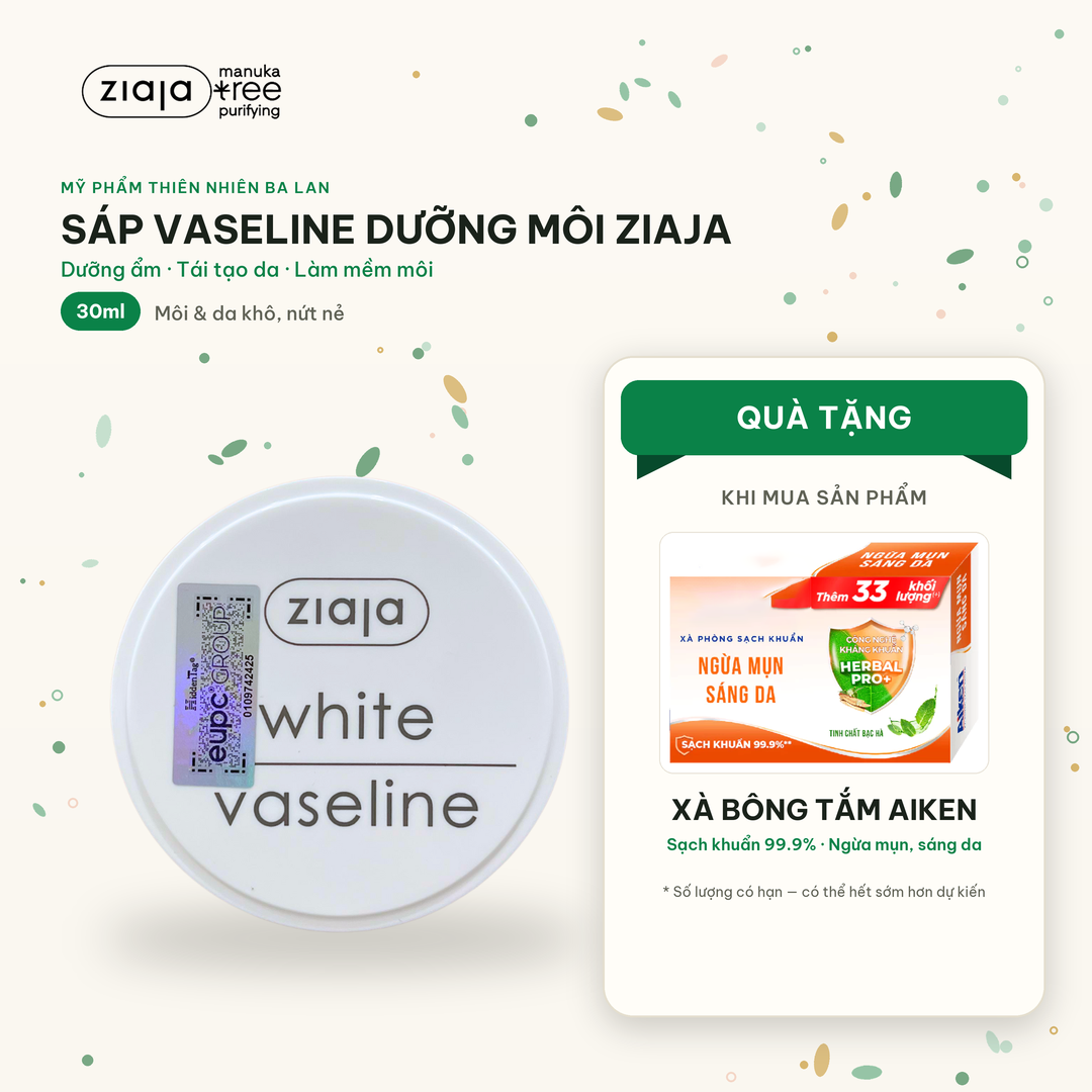 Sáp Dưỡng Môi Ziaja White Vaseline Dưỡng Ẩm Môi, Giảm Khô, Nứt Nẻ 30ml