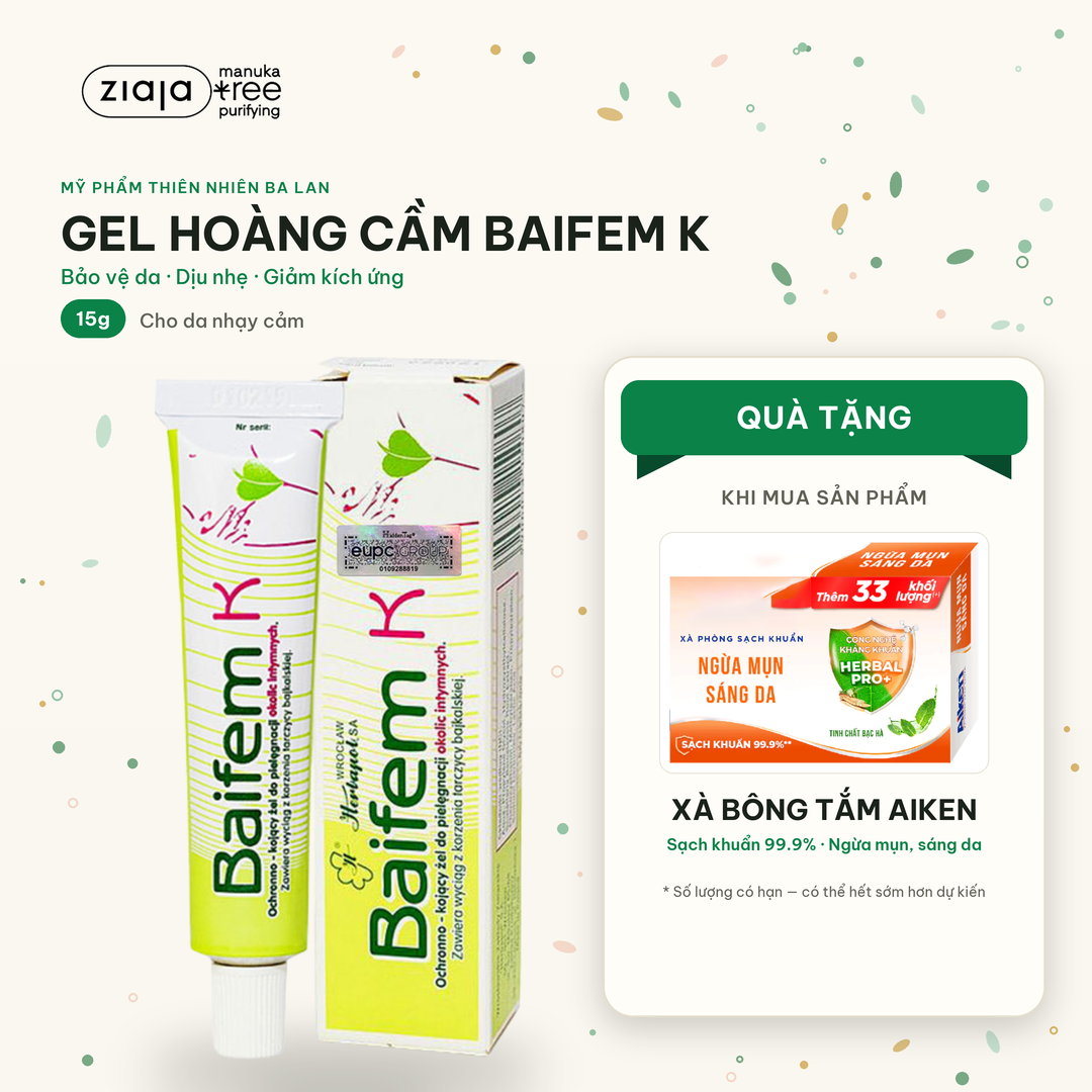 Gel Dưỡng Hoàng Cầm Baifem K Herbapol Wroclaw 15g - Làm Dịu, Giảm Ngứa, Mẩn Đỏ, Côn Trùng Cắn
