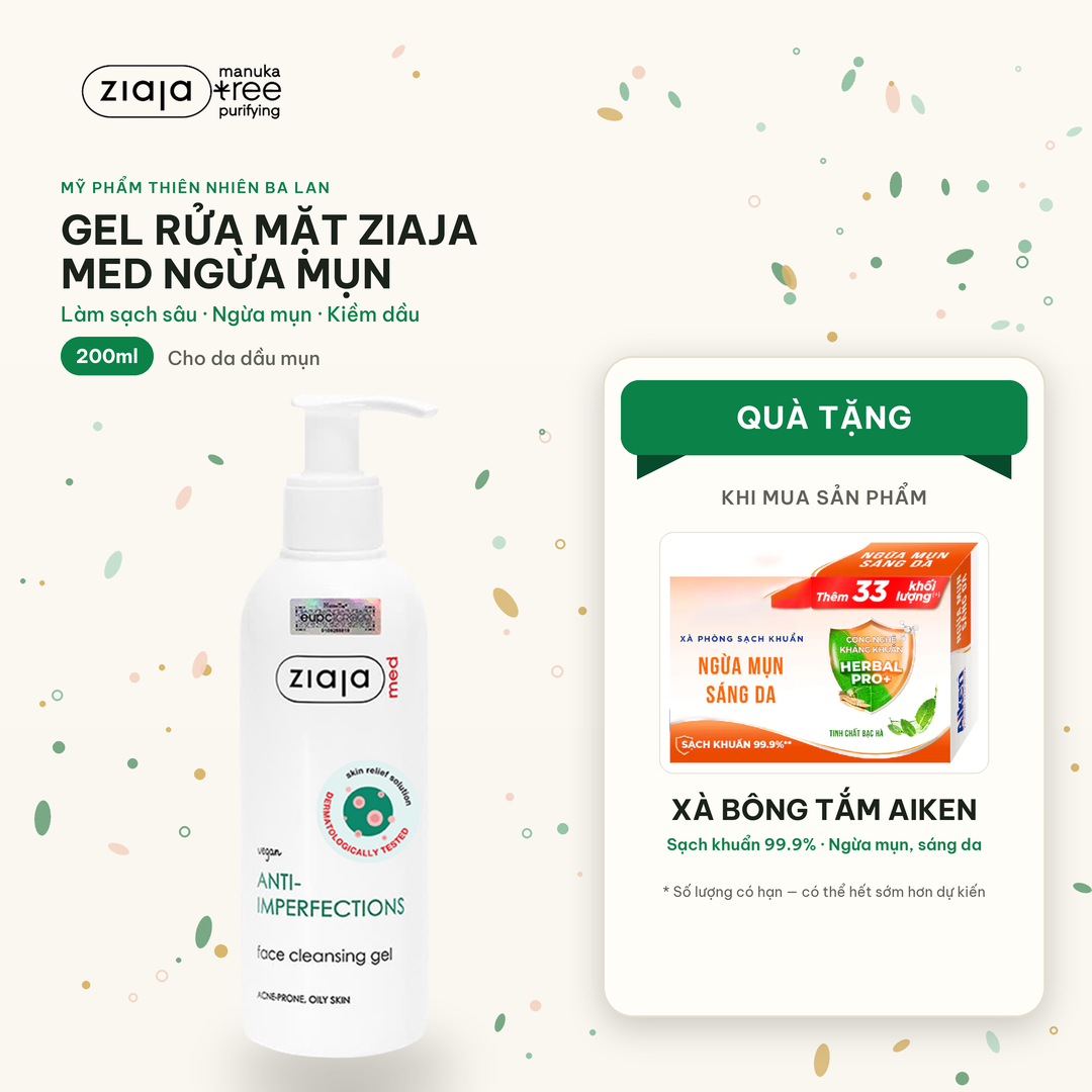 Sữa Rửa Mặt Giảm Mụn Ngừa Khuẩn Ziaja Med Anti-imperfections Dermatological Formula Cleansing Gel 200ml