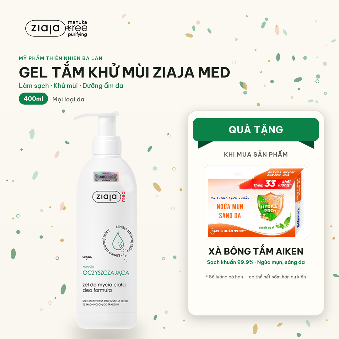 Gel Tắm Ngừa Khuẩn Nấm Ziaja Med Kuracja Oczyszczajaca Zel Do Mycia Ciala Deo Formula 400ml