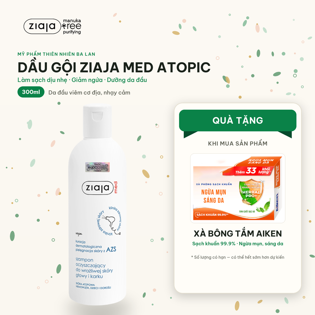 Dầu Gội Làm Sạch Tóc Và Dịu Nhẹ Da Đầu Ziaja Med Atopic Dermatitis Cleansing Shampoo 300ml