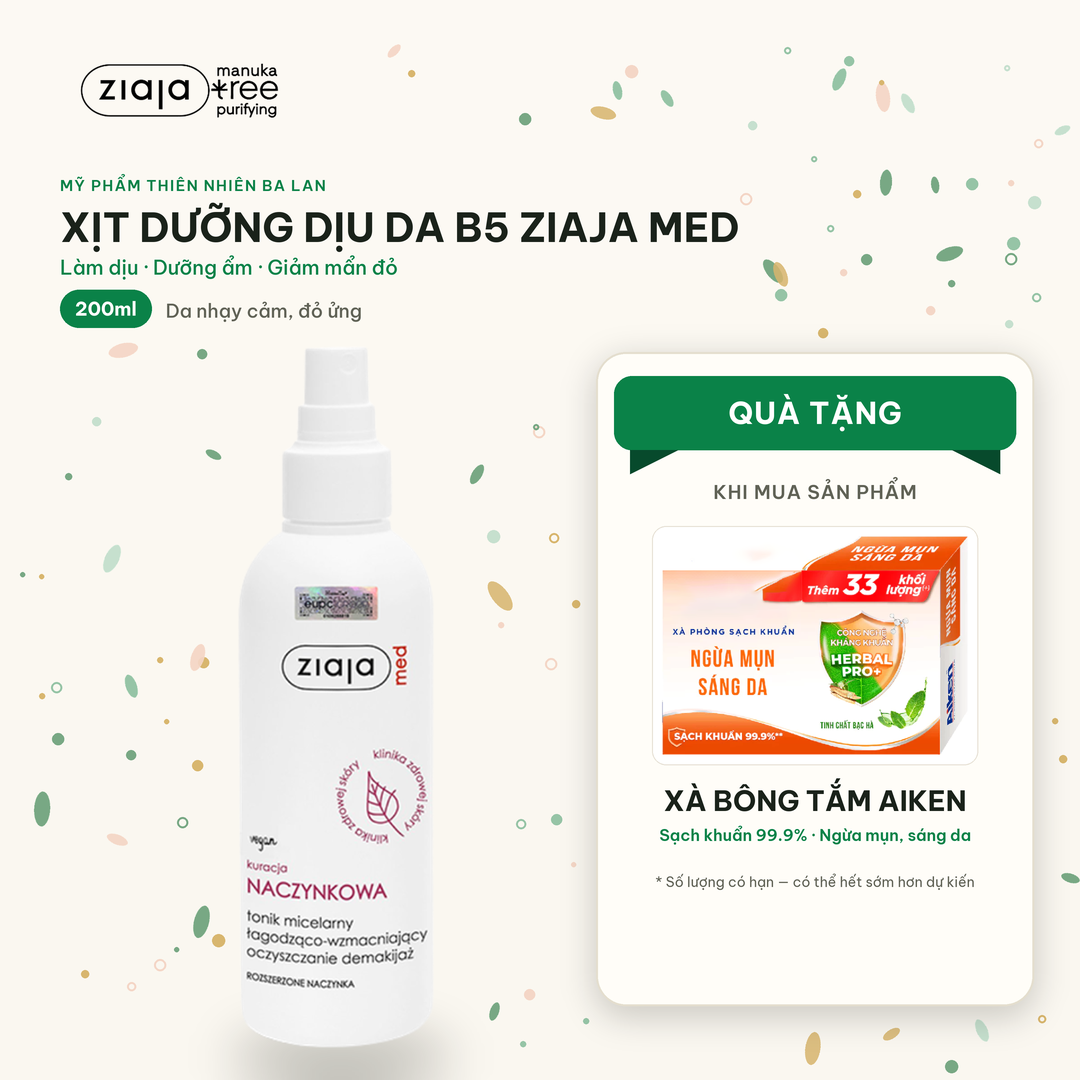 Xịt Dưỡng Dịu Da Tăng Cường Hiệu Quả Bởi B̀̀̀5 Ziaja Med Kuracja Naczynkowa Tonik Micelarny 200ml