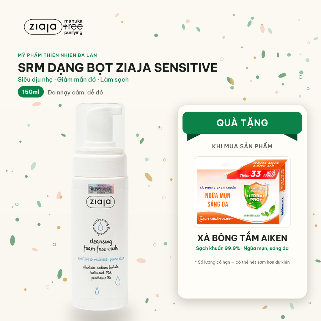 Rửa Mặt Dạng Bọt Siêu Dịu Nhẹ Ngừa Mẩn Đỏ Ziaja Cleansing Foam Face Wash Sensitive & Redness-prone Skin 150ml