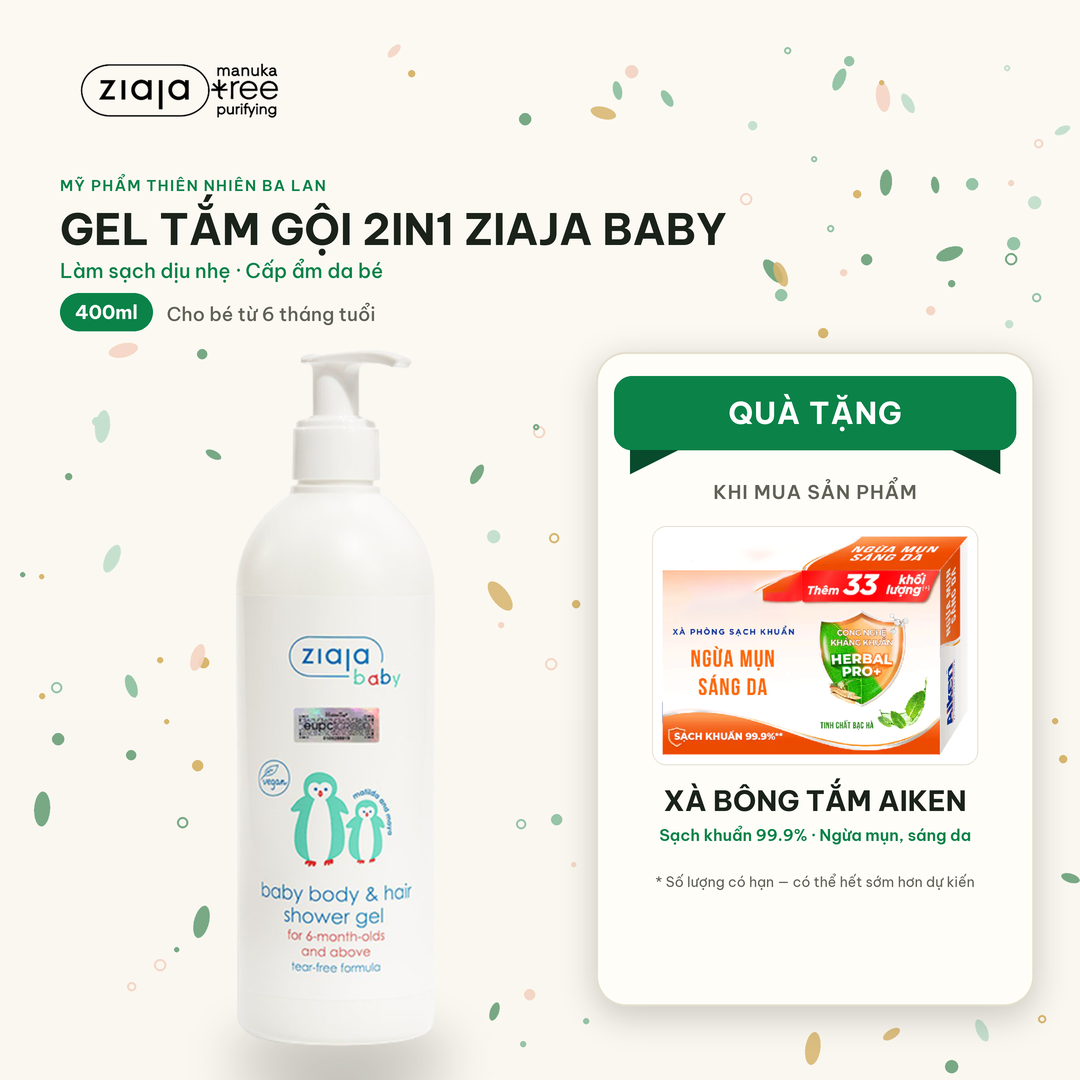 Gel Tắm Gội 2in1 Cho Trẻ Từ 6 Tháng Tuổi Ziaja Baby Baby Body & Hair Shower Gel 400ml