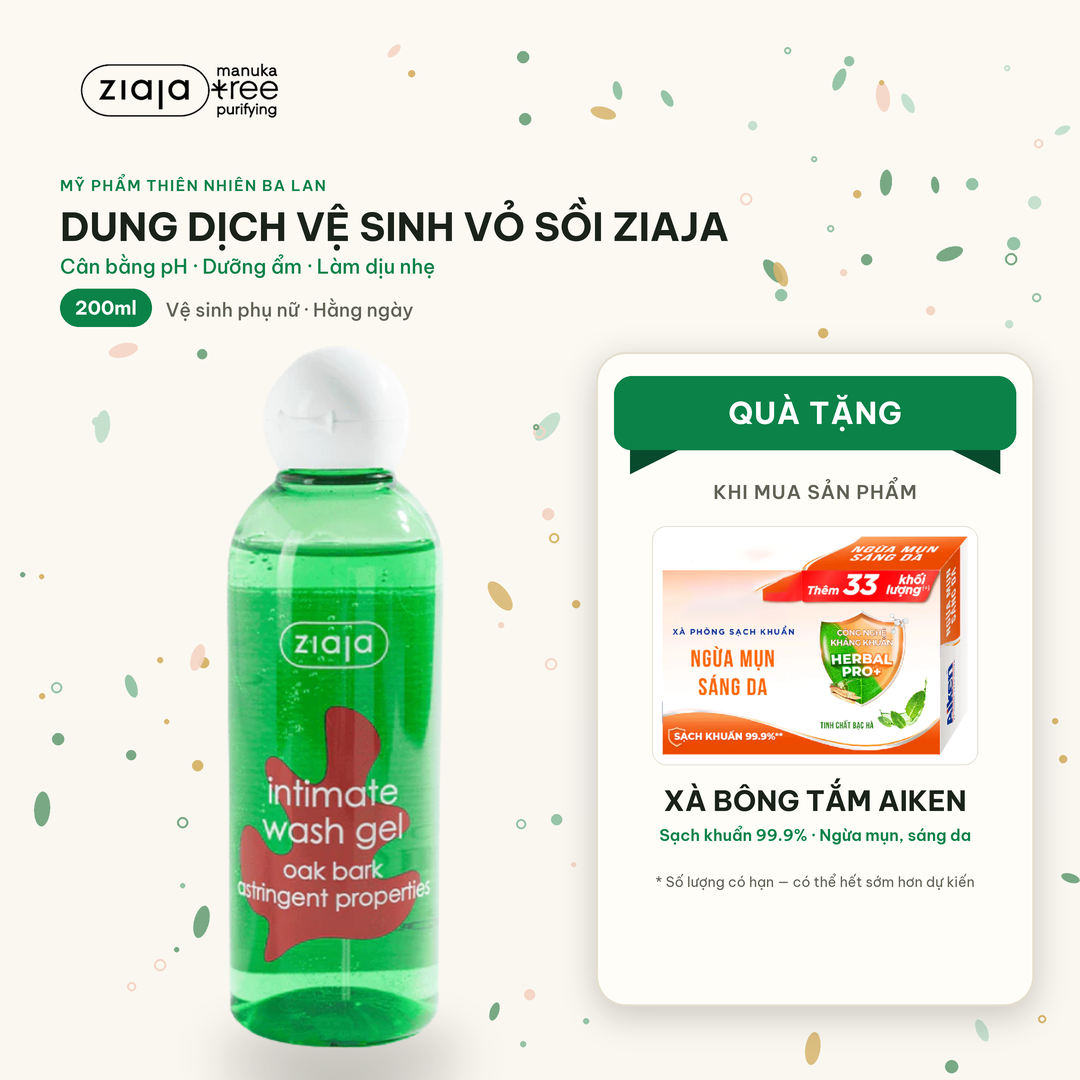 Dung Dịch Vệ Sinh Ziaja Intimate Vỏ Sồi Se Khít 200ml - Làm Dịu, Cân Bằng pH, Khử Mùi, Dưỡng Ẩm
