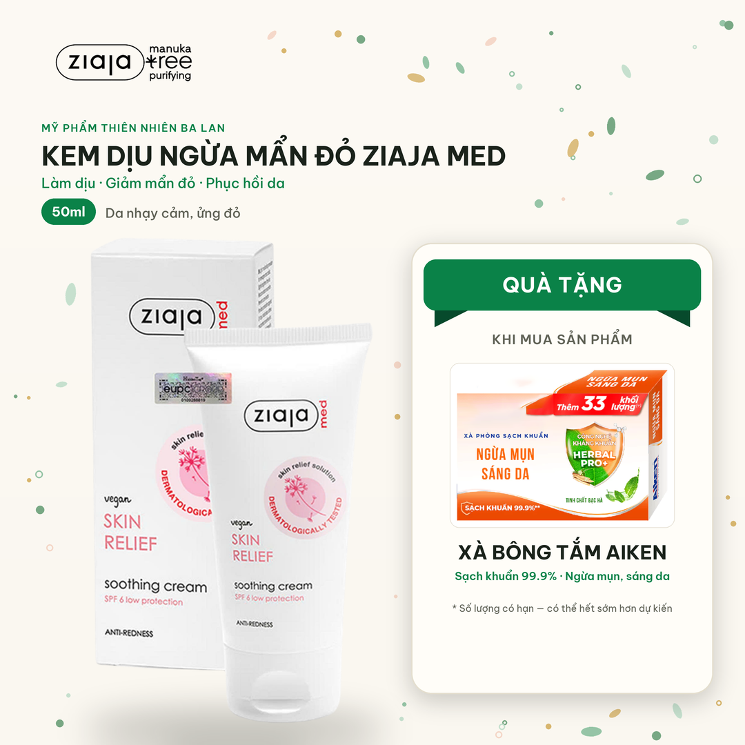 Kem Dịu Nhẹ Ngừa Mẩn Đỏ Ziaja Med Skin Relief Dermatological Formula Soothing Cream Anti-Redness 50ml