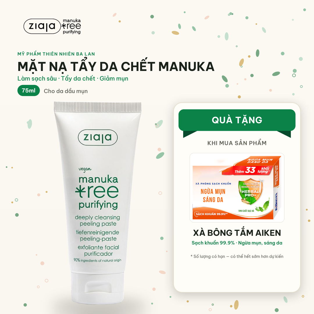 Tẩy Tế Bào Chết, Mặt Nạ 3in1 Ziaja Manuka Tree Purifying Deeply Cleansing Peeling Paste 75ml