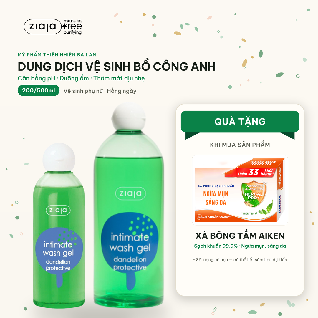 Dung Dịch Vệ Sinh Phụ Nữ Ziaja Intimate Bồ Công Anh 200ml/500ml - Vegan, Sạch Thơm, Dịu Nhẹ, Cân Bằng pH