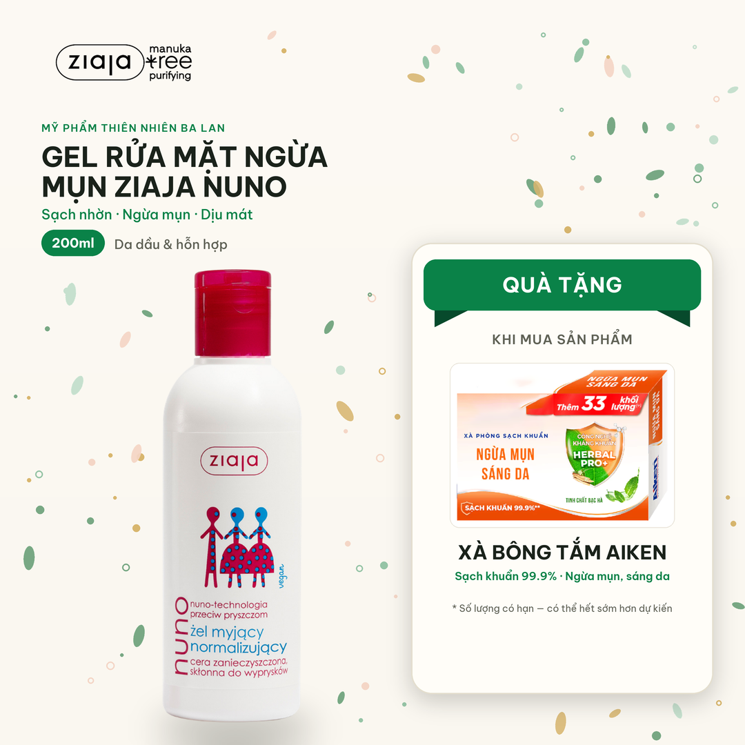 Gel Rửa Mặt Ngừa Mụn Ziaja Nuno Cho Da Dầu Da Hỗn Hợp 200ml – Không Gây Kích Ứng