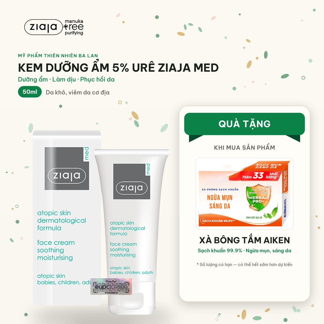 Kem Dưỡng Dịu Nhẹ Dưỡng Ẩm 5% Urê Ziaja Med Atopic Skin Dermatological Formula Face Cream 50ml