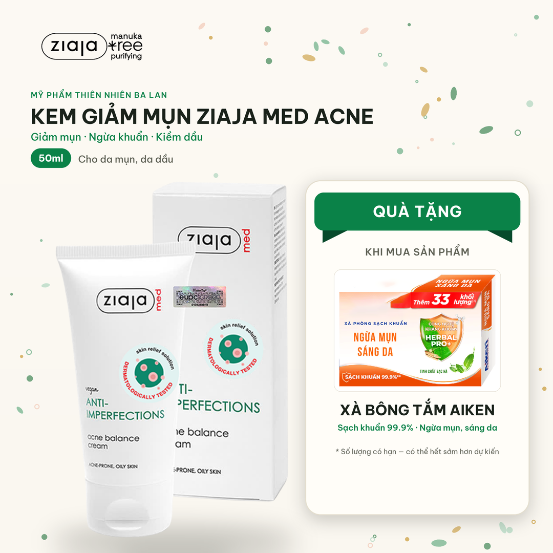 Kem Dưỡng Ngừa Mụn Trứng Cá Ziaja Med Anti-Imperfections Dermatological Formula Acne Balance Cream 50ml