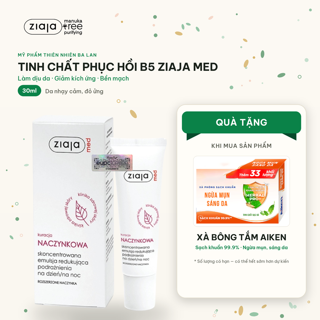 Tinh Chất Phục Hồi Da Ziaja B5-Ziaja Med Kuracja Naczynkowa Làm Dịu Da, Giảm Kích Ứng 30ml