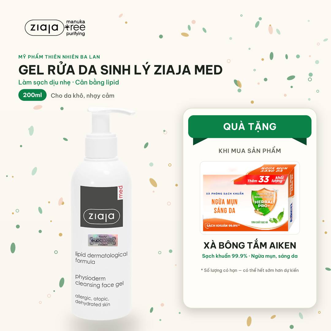 Gel Lau Rửa Da Sinh Lý Ziaja Med Lipid Dermatological Formula Physioderm Cleansing Face Gel 200ml