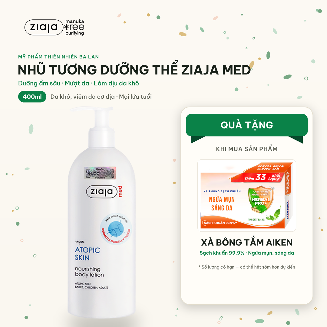 Nhũ Tương Mượt Da Toàn Thân 1% Urê Ziaja Med Atopic Skin Dermatological Formula Body Lotion Nourishing 400ml
