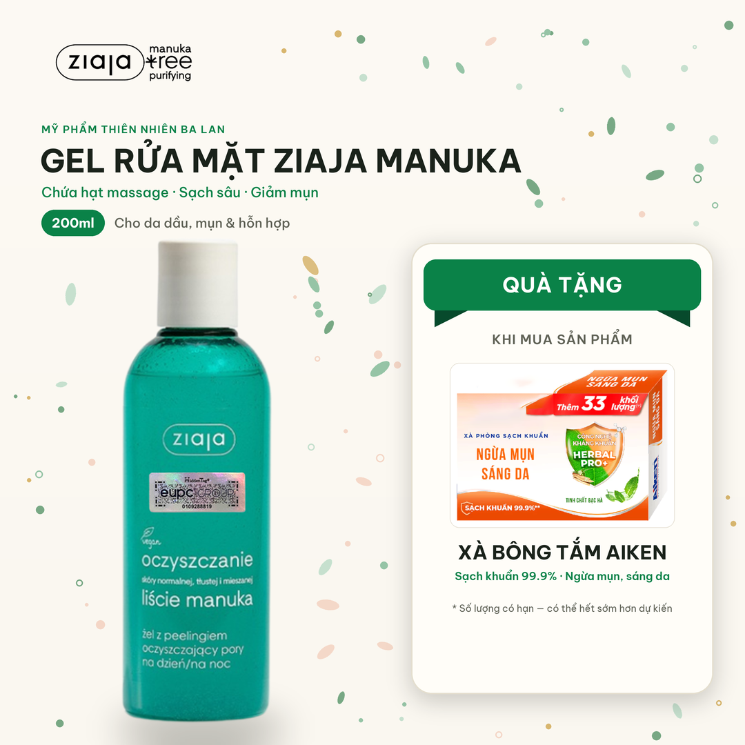Gel Rửa Mặt Có Hạt Ziaja Manuka 200ml - Làm Sạch Sâu, Giảm Mụn, Kiềm Dầu, Cho Da Dầu Mụn & Hỗn Hợp