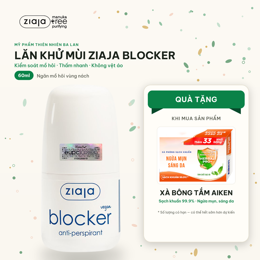 Lăn Khử Mùi Ziaja Blocker Kiểm Soát Mồ Hôi Vùng Nách, Thấm Nhanh, Không Để Lại Vệt Trên Áo 60ml