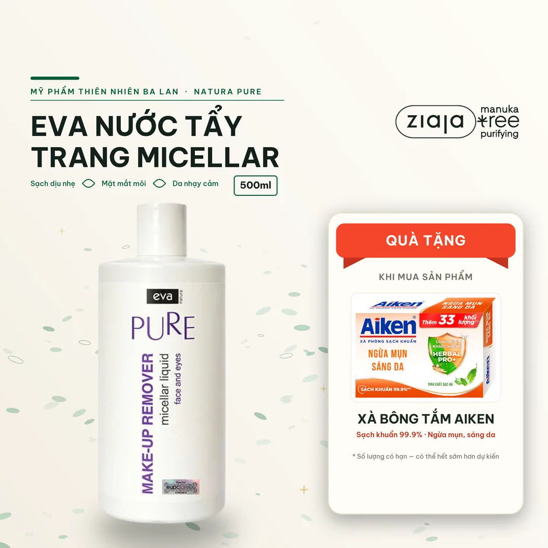 Eva Natura Pure Nước Micellar Tẩy Trang Mặt Mắt Môi Dịu Nhẹ 500ml