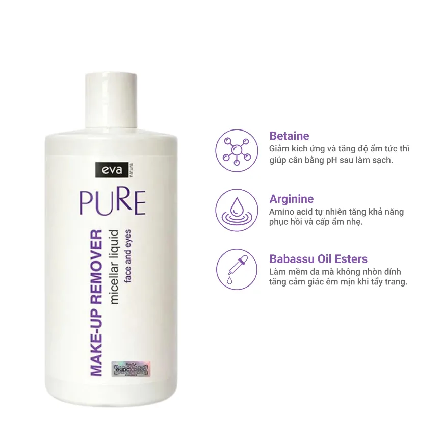 Eva Natura Pure Nước Micellar Tẩy Trang Mặt Mắt Môi Dịu Nhẹ 500ml 3