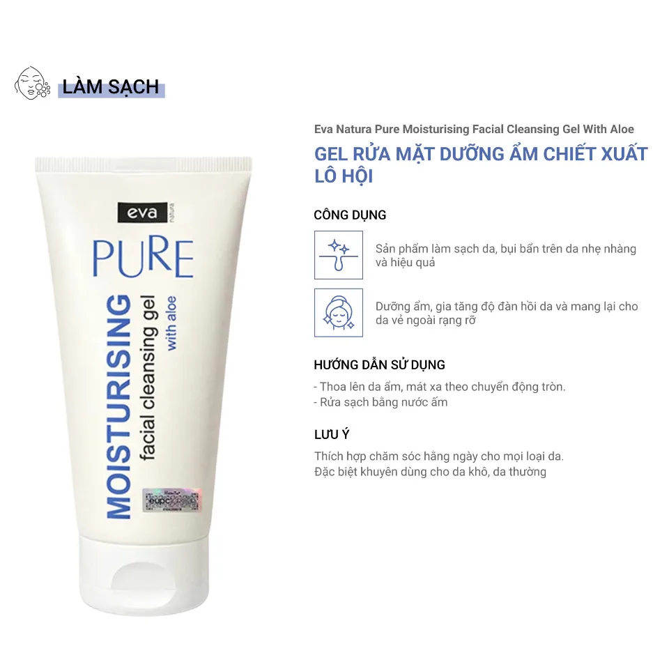 Sữa Rửa Mặt Dưỡng Ẩm Chiết Xuất Lô Hội Eva Natura Pure Moisturising Facial Cleansing Gel With Aloe Vera 150ml 2