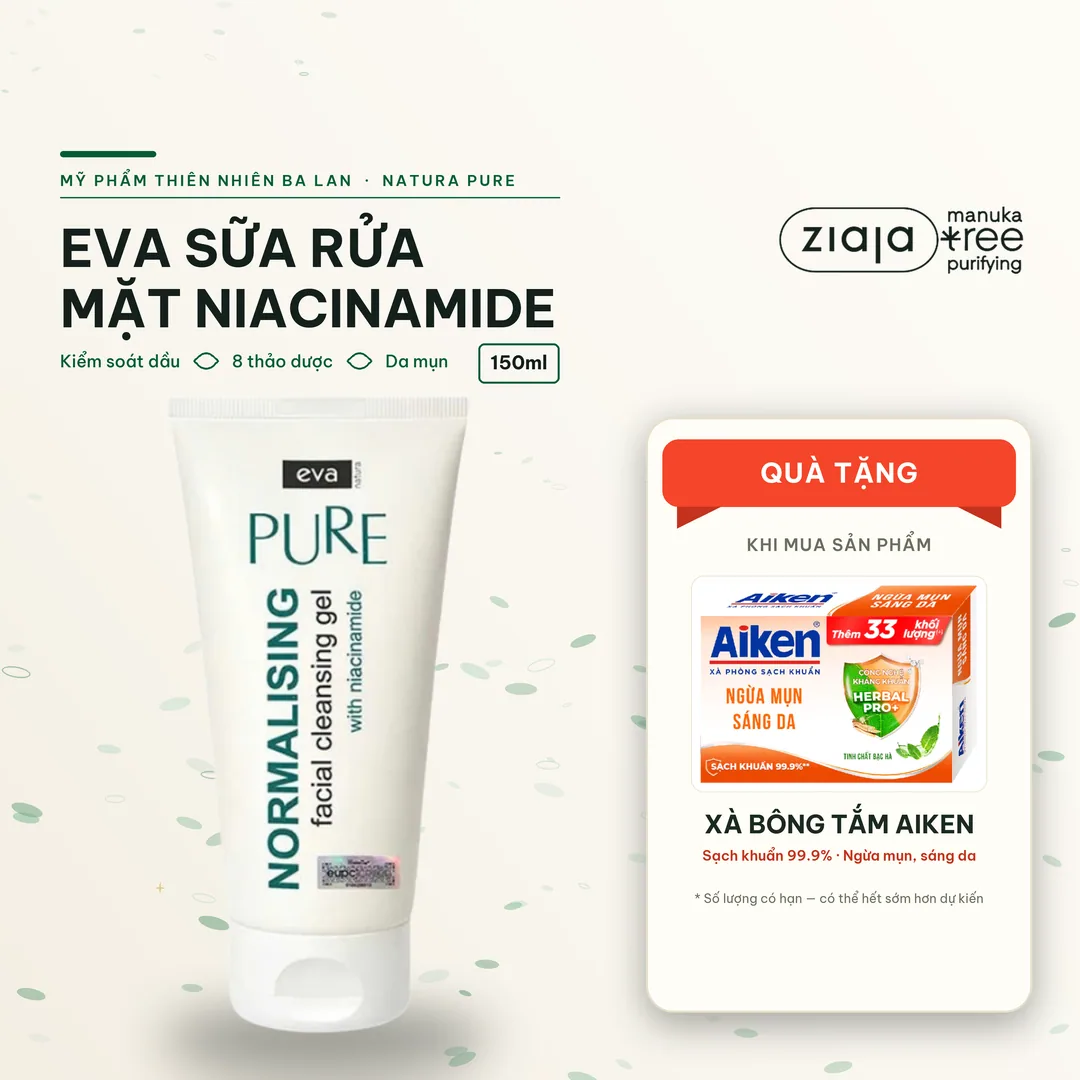 Gel Rửa Mặt Eva Nature Pure Chứa Niacinamide - cho Da Dầu Mụn & 8 Thảo Dược 150ml