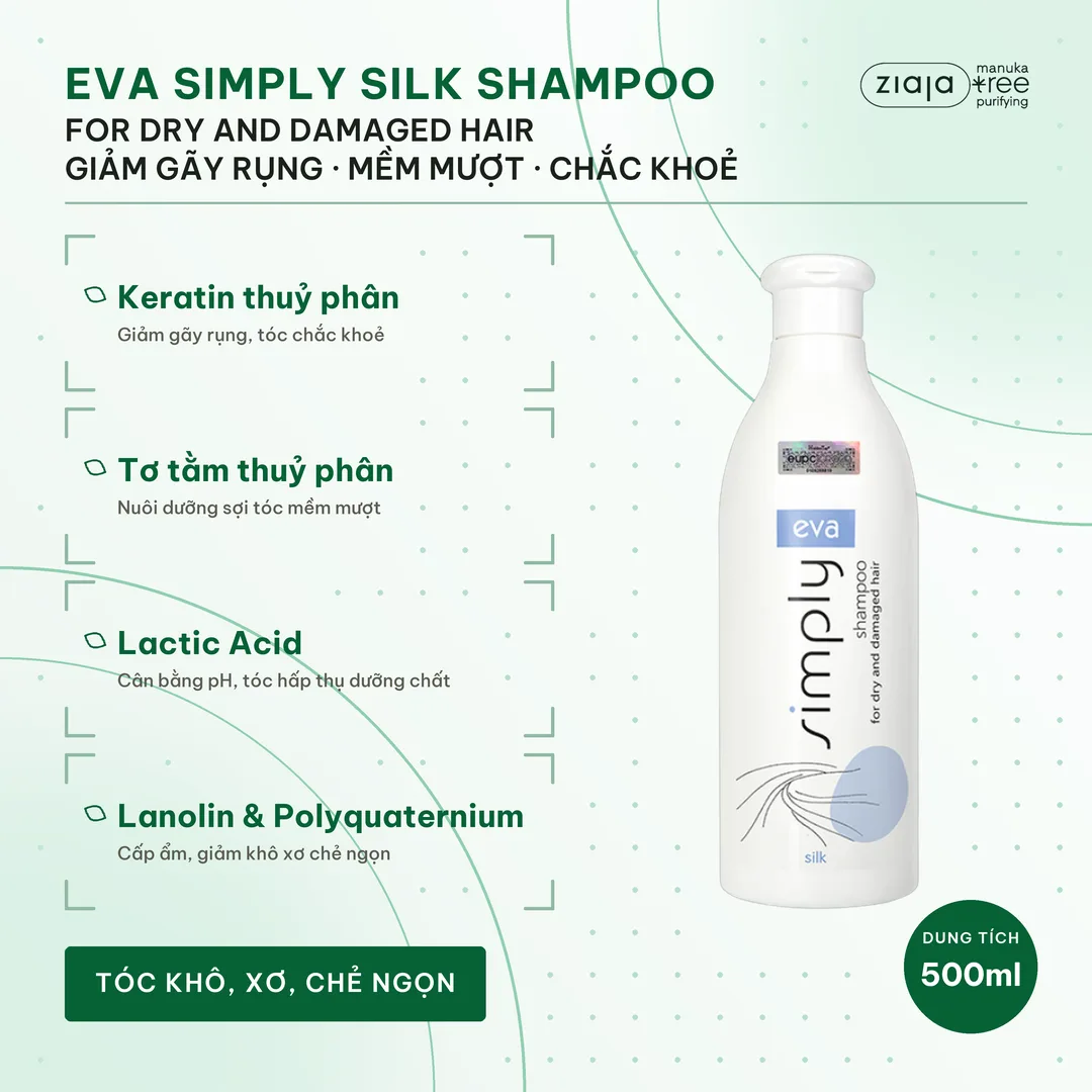 Dầu Gội Eva Simply Silk 500ml Cho Tóc Khô Và Hư Tổn – Keratin, Tơ Tằm, Tóc Mềm Mượt Chắc Khoẻ – ảnh 2