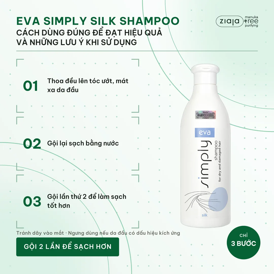 Dầu Gội Eva Simply Silk 500ml Cho Tóc Khô Và Hư Tổn – Keratin, Tơ Tằm, Tóc Mềm Mượt Chắc Khoẻ – ảnh 3