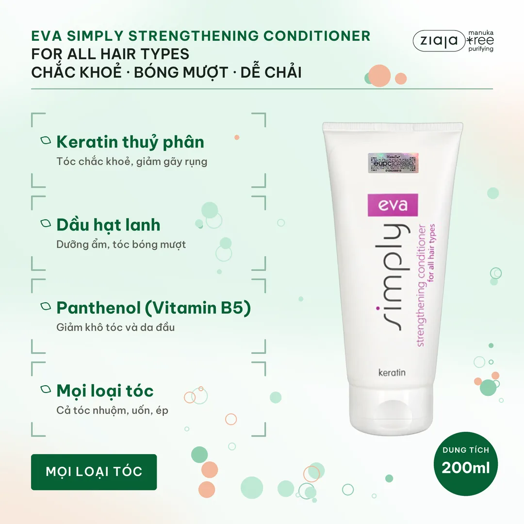 Dầu Xả Eva Simply Keratin 200ml Cho Mọi Loại Tóc – Dầu Hạt Lanh, Panthenol, Tóc Bóng Mượt Dễ Chải – ảnh 2