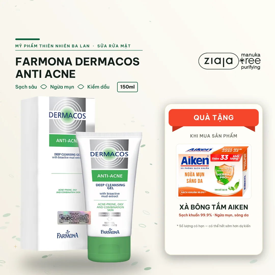 Sữa Rửa Mặt Farmona Dermacos Anti Acne Deep Cleansing Gel Làm Sạch Sâu Ngừa Mụn Cho Da Dầu 150ml