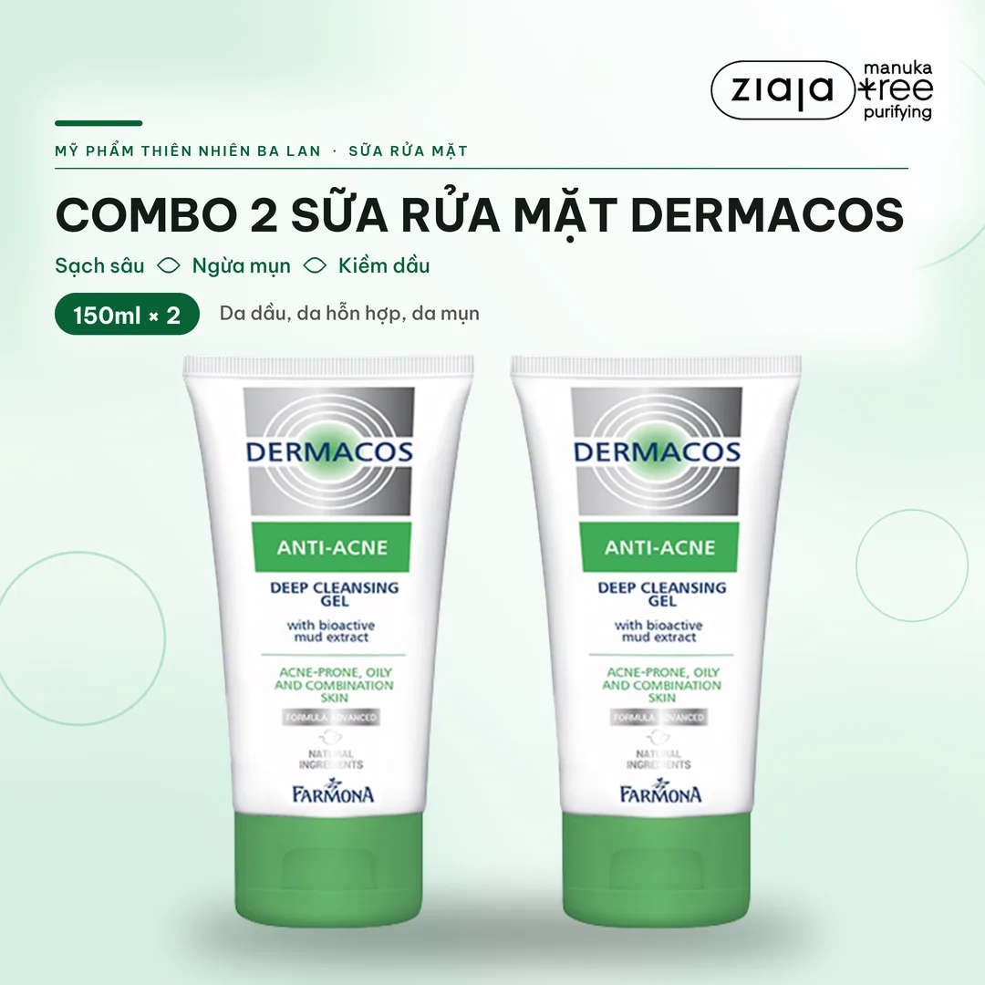 Combo 2 Gel Rửa Mặt Sạch Sâu Farmona Dermacos Anti-Acne Bùn Hoạt Tính 150ml Kèm Quà Sáp Vaseline Trắng – ảnh 1