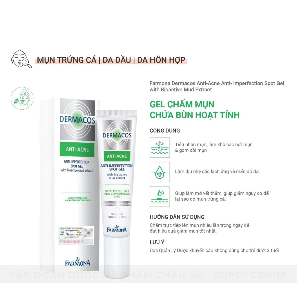 Gel Chấm Mụn Farmona Dermacos Anti Acne Imperfection Spot Gel Chứa Bùn Hoạt Tính Giảm Mụn Hiệu Quả 15ml