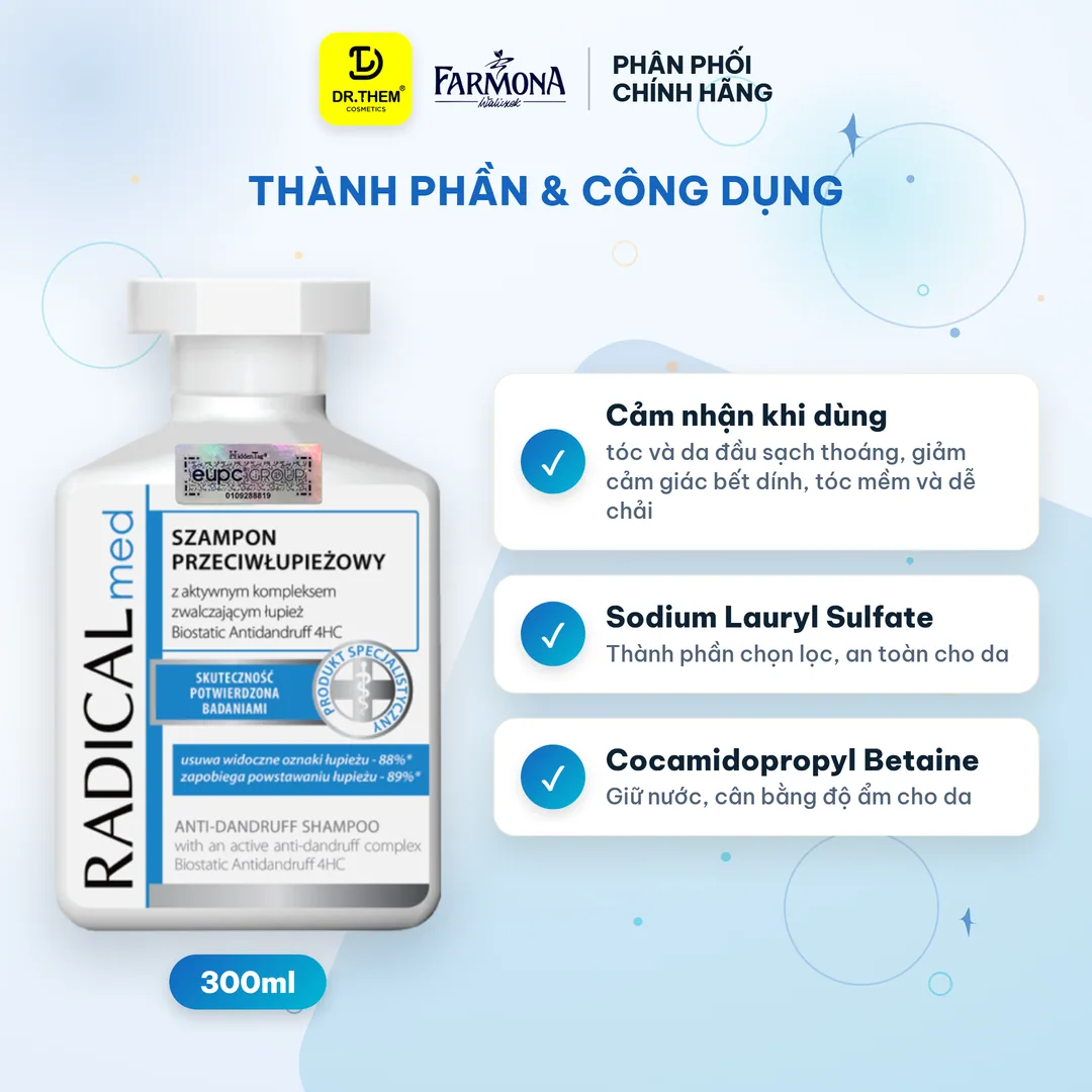 Dầu Gội Farmona Radical Med Anti Dandruff Shampoo Hỗ Trợ Giảm Gàu Làm Dịu Da Đầu 300ml 2