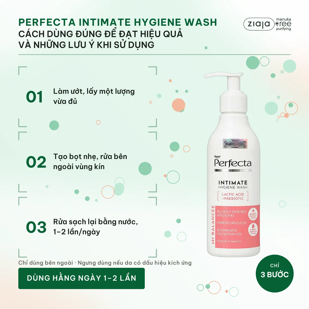 Dung Dịch Vệ Sinh Phụ Nữ Perfecta pH Balance 200ml – Prebiotics, Lactic Acid, Thơm Mát, Dịu Nhẹ – ảnh 3