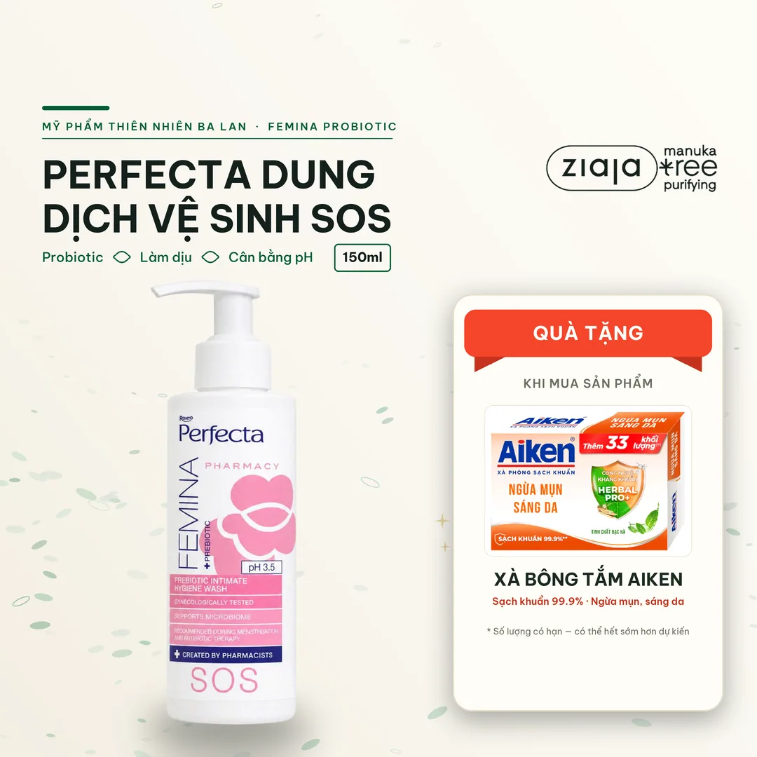 Dung Dịch Vệ Sinh Phụ Nữ Perfecta Femina SOS Probiotic 150ml - Giảm Kích Ứng Mẩn Đỏ, Cân Bằng pH