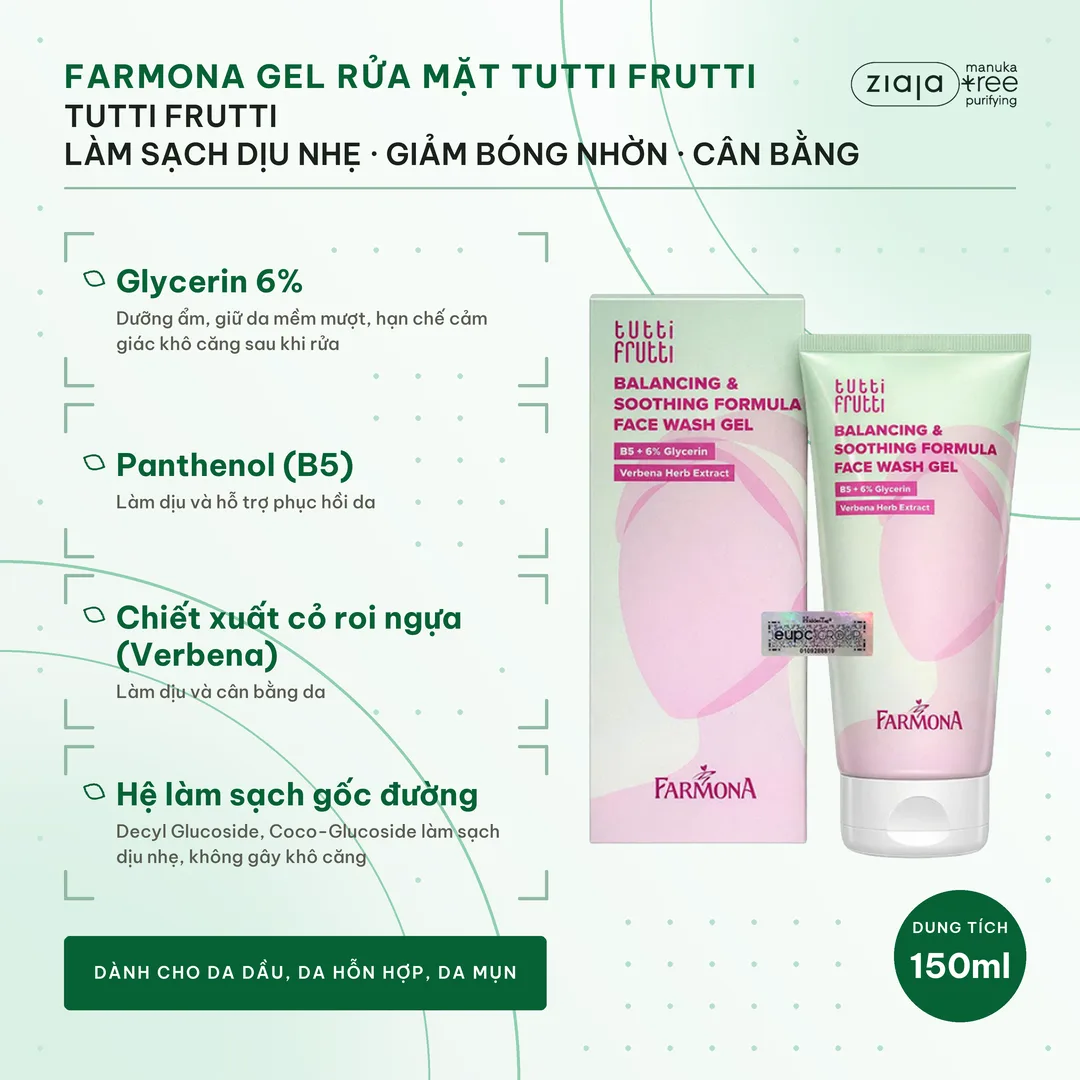 Gel Rửa Mặt Farmona Tutti Frutti Face Wash Gel Cân Bằng Và Làm Dịu Da Cho Da Dầu Da Hỗn Hợp 150ml 2