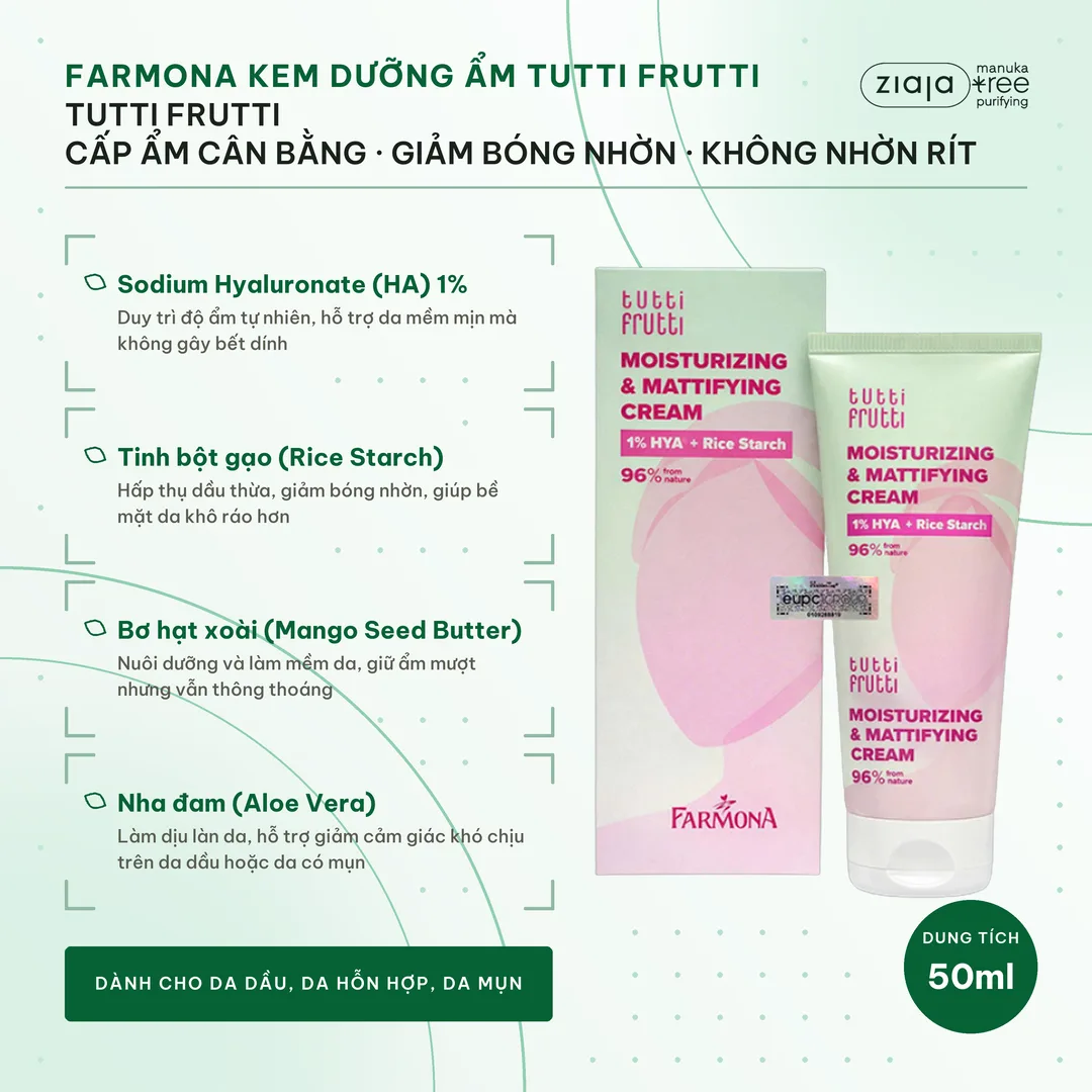Kem Dưỡng Ẩm Farmona Tutti Frutti Mattifying Cream Kiềm Dầu Cho Da Dầu Da Hỗn Hợp 50ml 2